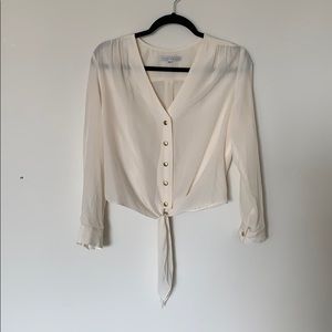 Silk tie front blouse
